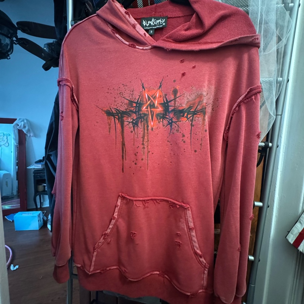 Red Distressed Hoodie